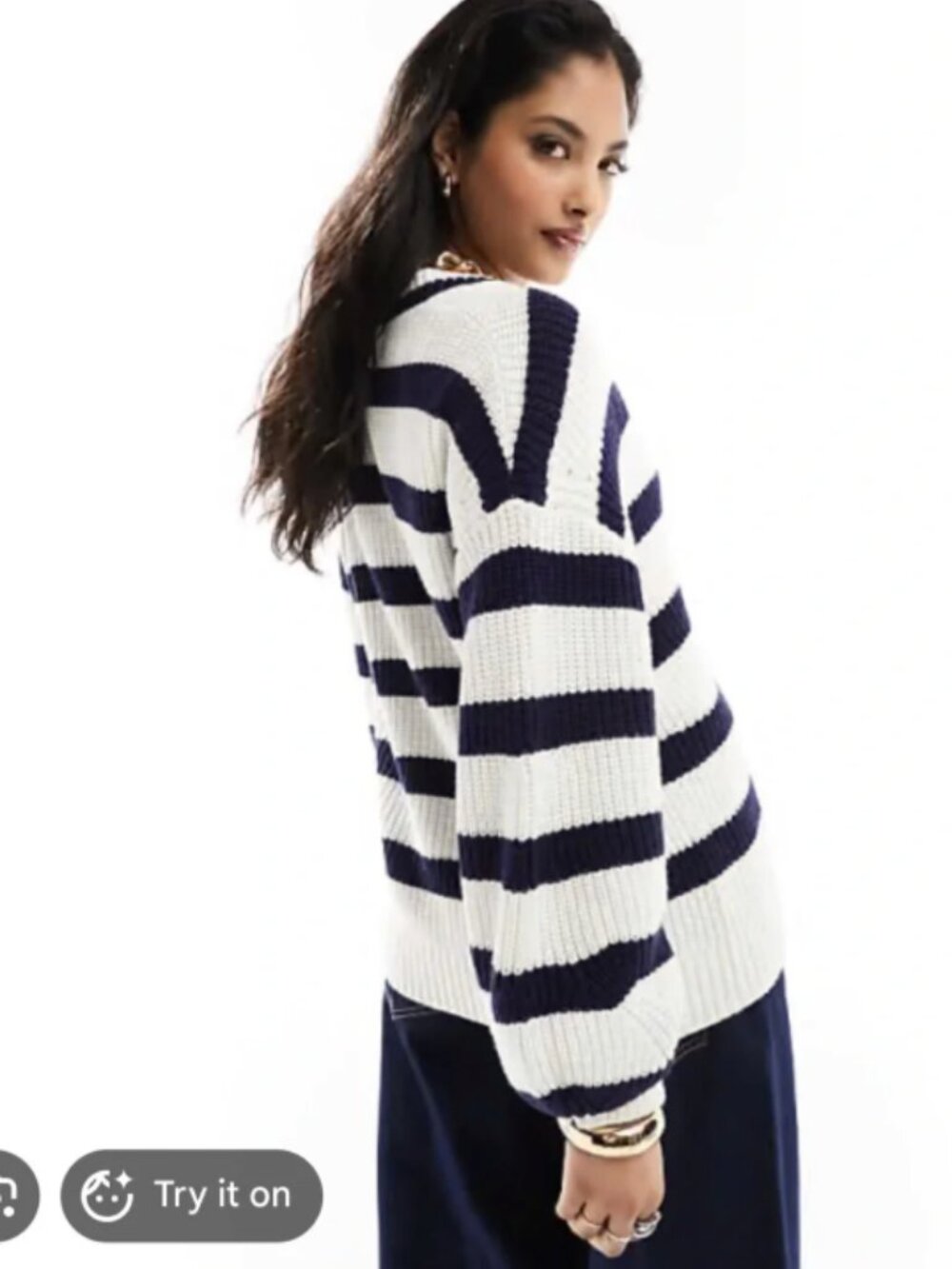 & Other Stories Wool Blend Navy & White Striped V‑Neck Cardigan S - Picture 10 of 12